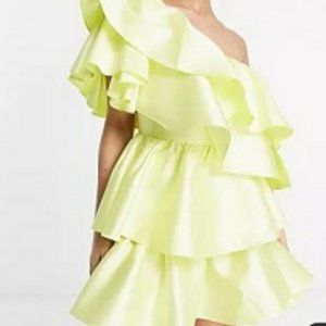 ASOS LUXE Satin Ruffle Off Shoulder Mini Dress